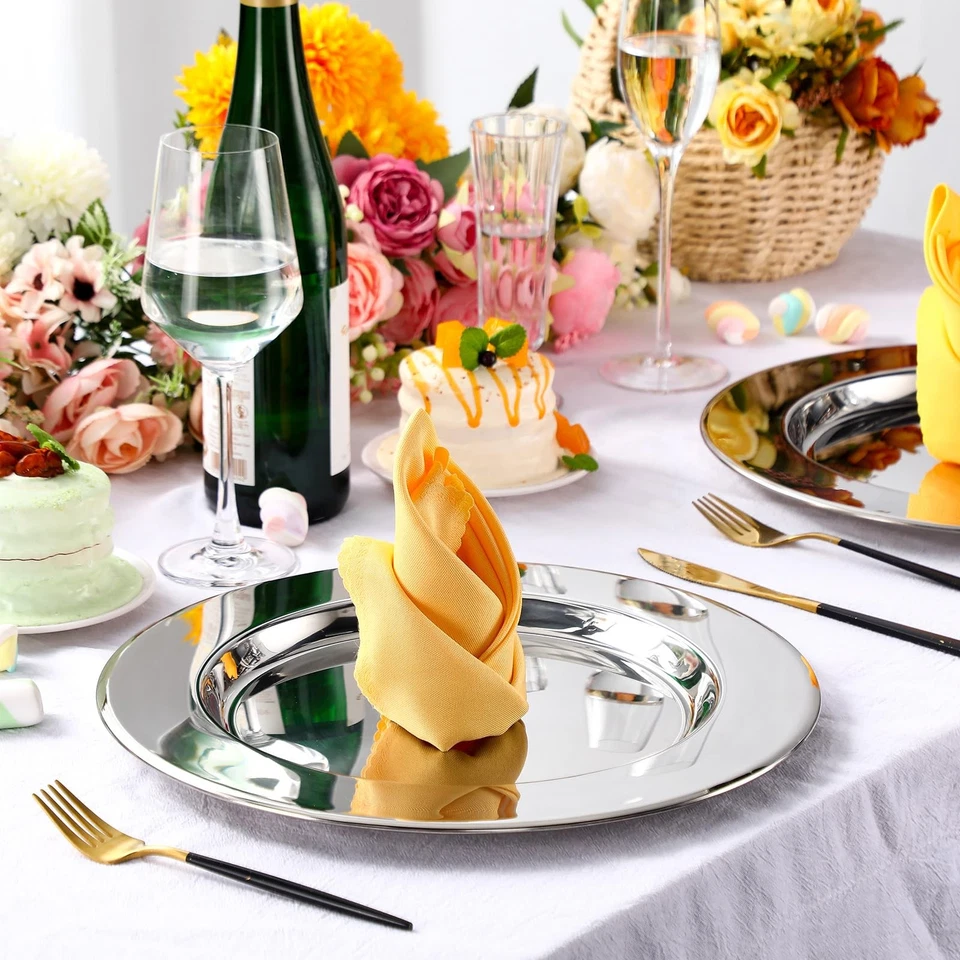 Vesici 12 piezas placas de cargador de acero inoxidable plateadas 13 pulgadas redondo cargador de metal... Foto 2 de 4