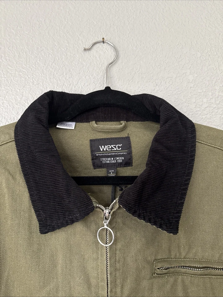 WeSC Zip Front Station Work Jacket Olive Green Canvas Mens S NWT Chore Coat - Image 2 of 4