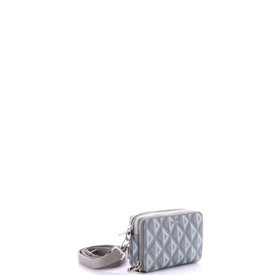 Christian Dior / ショルダーバッグ/キャンバス/GRY Christian Dior Double Zip Crossbody Pouch CD Diamond Coated Canvas