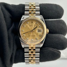 #54 Rolex 36mm Datejust Steel Yellow Gold Champagne Diamond Dial Watch 116233