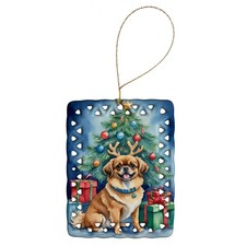 Tibetan Spaniel Christmas Reindeer Porcelain Ornament DAC7874CO2