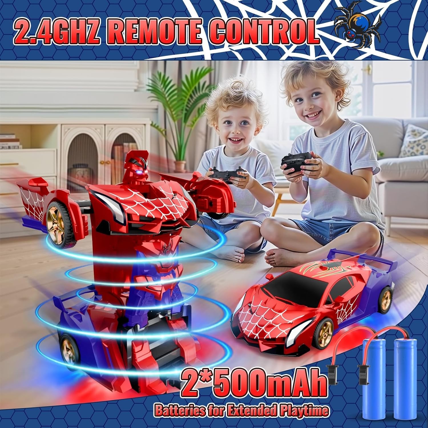 Spider Transform RC Car Robot Toy 2.4GHz Remote Control 360&deg; Rotating Lights