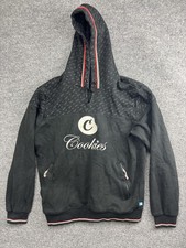 Cookies Hoodie Mens Medium Black Pullover Fleece Sweatshirt Logo Allover Print