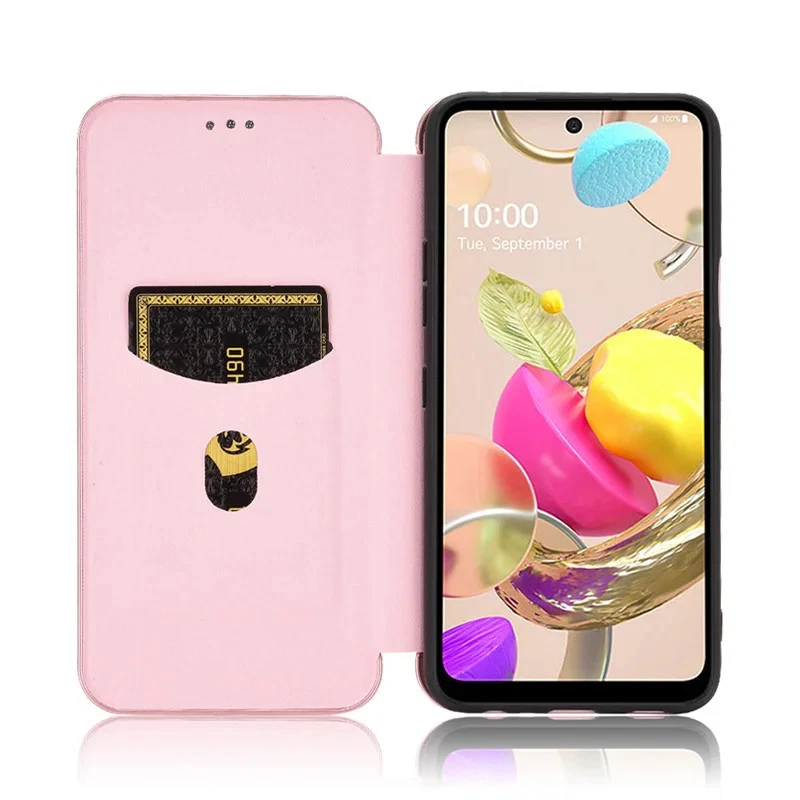For LG K42 Luxury Flip Carbon Fiber Skin Magnetic Adsorption Case Phone Bags  - Image 2 of 4
