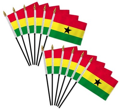 1 Dozen Ghana 4x6in Mini Handheld Country Stick Flags for Parades, Classrooms