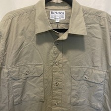 VTG Burberrys Men’s Tan Button Up Dress Shirt Pockets Plaid Cuffs USA Made XL