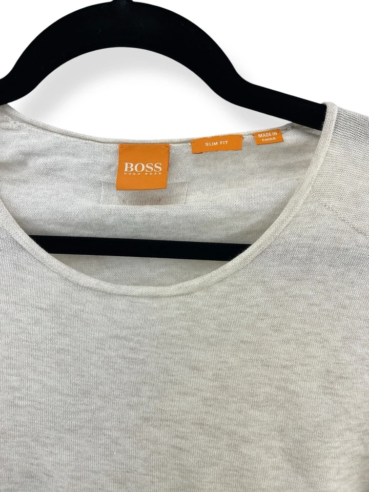 Hugo Boss Off White Camiseta Manga Larga Blusa Calce Ajustado Talla M Naranja Etiqueta Algodón Foto 2 de 4