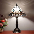 Tiffany Lamp White Baroque Style Stained Glass Lamp 12X12X19 Inch Vintage Bedroo