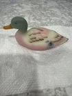 Fenton Hand Painted Feathers Mallard Duck Satin Glass Figurine