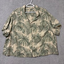 Women's 1X Linen Blend Tropical Button Front Blouse Short Sleeve Summer