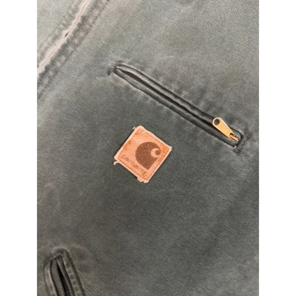 Carhartt J43HTG Teal Quilted Lined Work Jacket Mens Large Canvas Corduroy Collar - Image 3 of 4