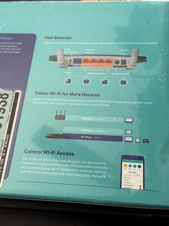 TP-Link AC1200 Dual Band Router Wireless AC Router for Home Archer C50 NIB NEW - Image 3 of 4
