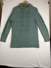 NWT L.L.Bean Women  s Sweater Large Sea Pine Cable Knit Funnelneck Cotton Top