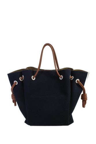 Loewe Womens Canvas Leather Flamenco Knot Large Tote Handbag Deep Blue - Picture 3 of 5
