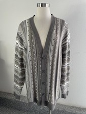 Hollister Sweater Mens XL Gray Geometric Knit V Neck Button Cardigan Oversized