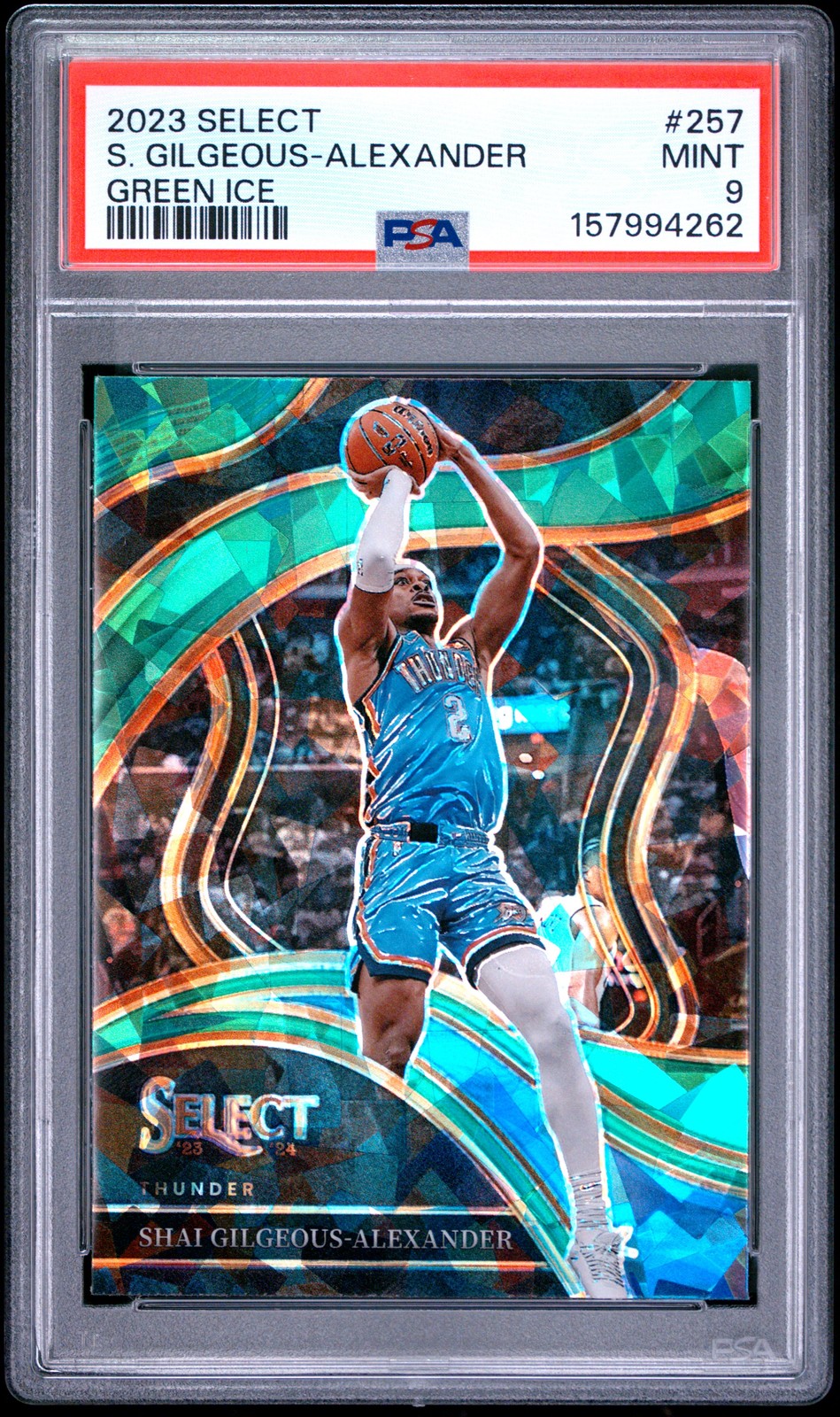 2023 PANINI SELECT GREEN ICE #257 SHAI GILGEOUS-ALEXANDER PSA 9