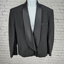 VTG Raffinati Formal Black Double Breasted Satin Shawl Tuxedo Suit Jacket US 42R