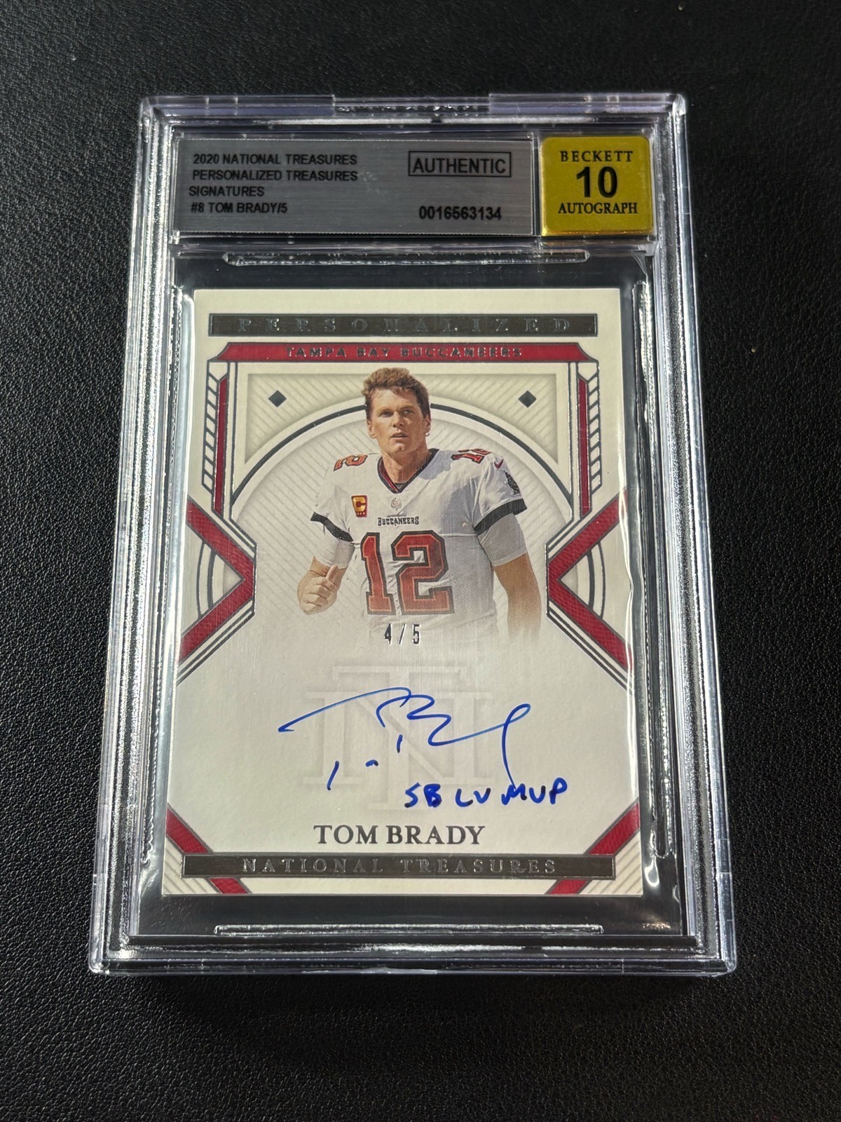 TOM BRADY BGS 2020 NATIONAL TREASURES PERSONALIZED TREASURE INSCRIPTION AUTO 4/5