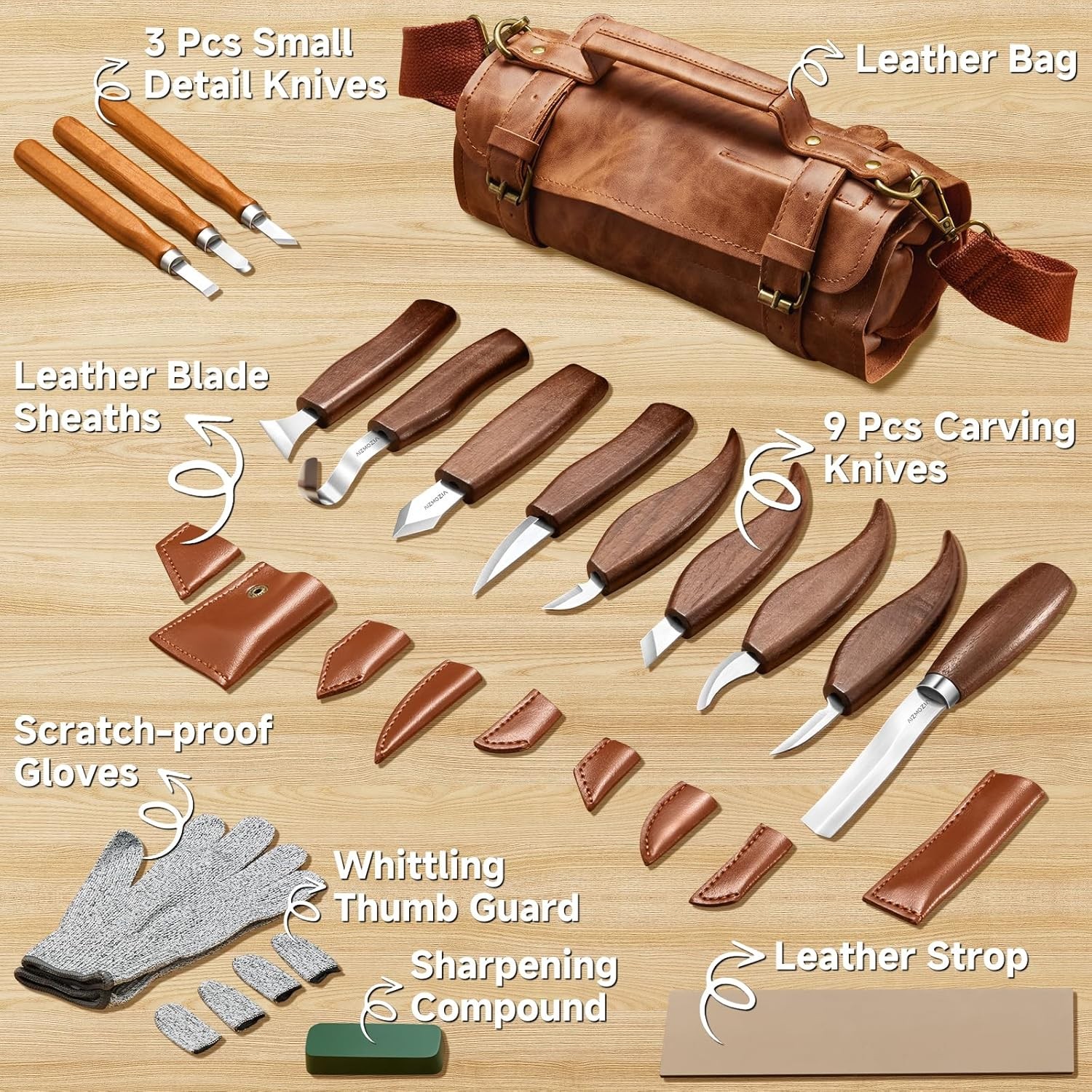 Wood Carving Kit, 17Pcs Wood Carving Tools, Professional Whittling Knife Set, Wo