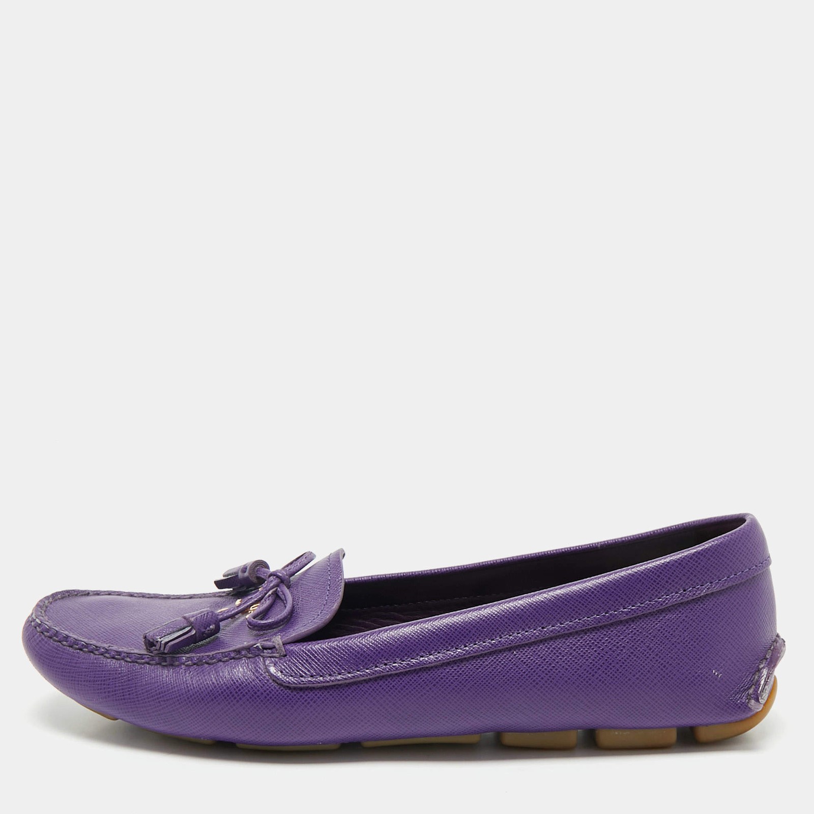Prada Purple Saffiano Leather Slip On Loafers Size 38