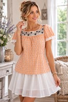 Noa Noa Bluse Blouse Shirt - Gr. S 36 Kariert Orange Cotton Checked