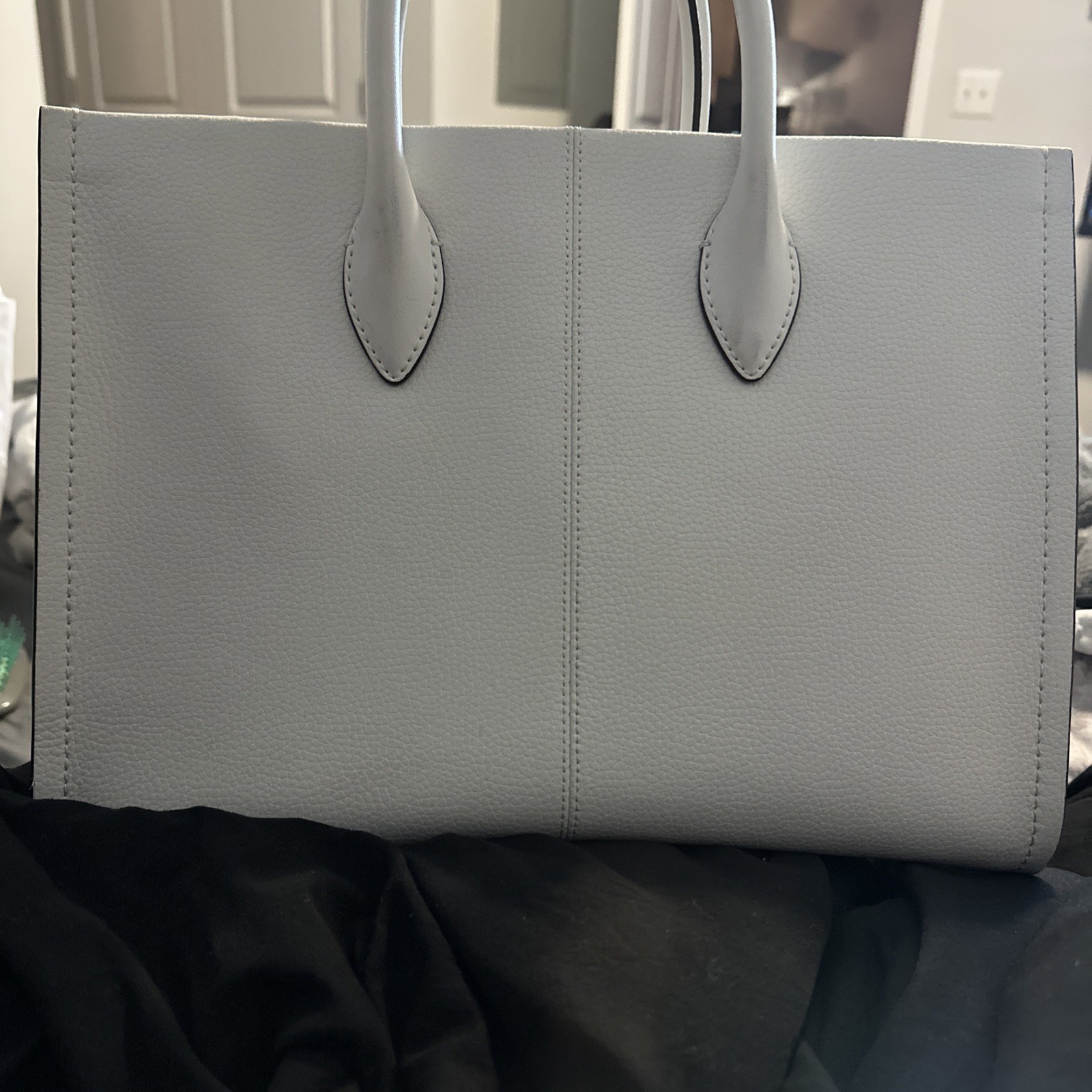 Michael Kors Mirella Women Medium Pebbled Leather Crossbody Tote Bag Light Cream