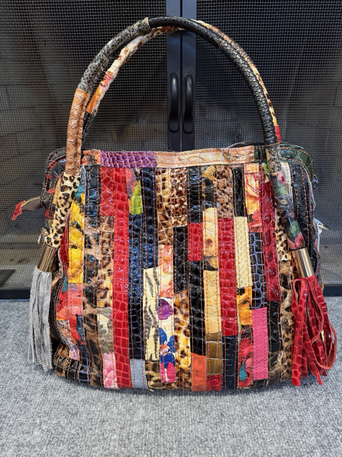 Multicolor Patchwork Patent Leather Distressed  1… - image 1