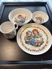 Vintage 1969 Raggedy Ann Andy Melamine Dish Set 4 Piece