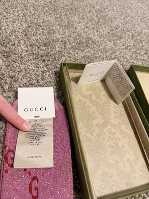 Gucci Pink Logo Calf Socks Women's Size M Cotton Designer GG Pattern