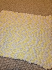 new handmade yellow/white knitted bobble blanket