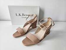 L.K. Bennett Dina Nude Leather Block Heel Adjustable Strap Shoes Sandals UK 5