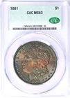 1881-P CAC MS63 MORGAN $ DARK COLORFUL RAINBOW TONING (VIDEO}