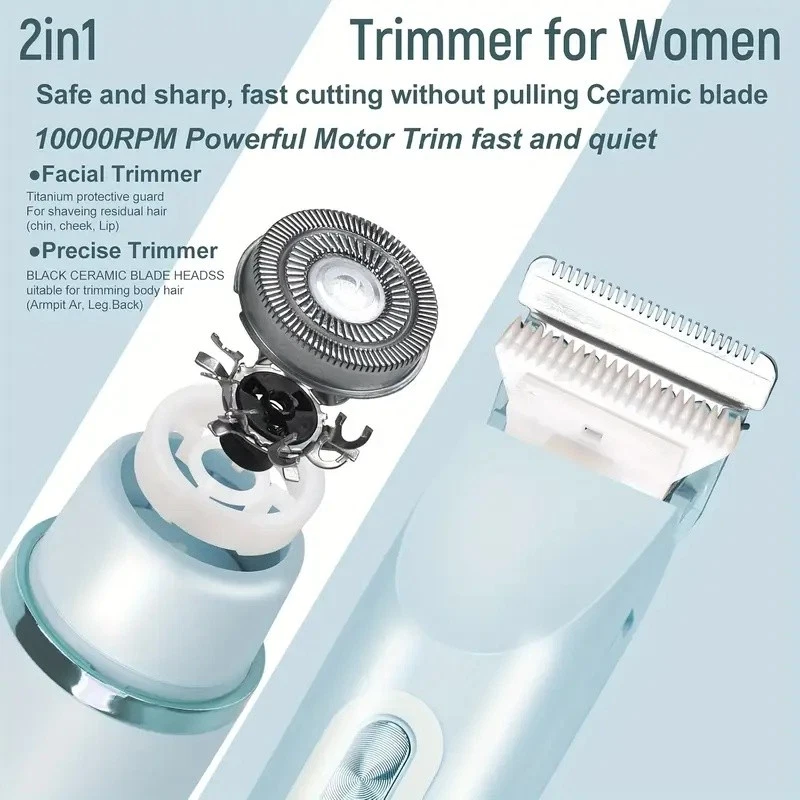 Maquinilla de afeitar eléctrica de doble cabezal 2 en 1 para dama impermeable para mujer área privada Foto 3 de 4