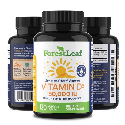 Forest Leaf Vitamin D3 50,000 IU - Immune System Booster, Strong Bones & Teeth