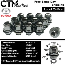 24Pcs CHROME TOYOTA LEXUS SCION FACTORY OEM M12x1.5 MAG SEAT LUG NUT ALLOY WHEEL