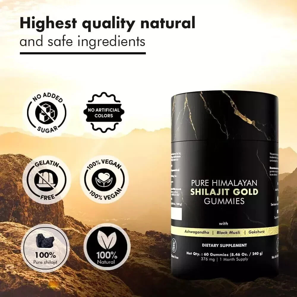 100% Pure Himalayan Shilajit Gummies Immune Support w/ AshwagandhaChaga Mushroom