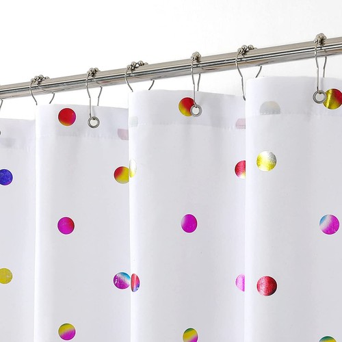 White Metallic Polka Dots Shower Curtain 70x72" Heavy Weight Fabric Washable