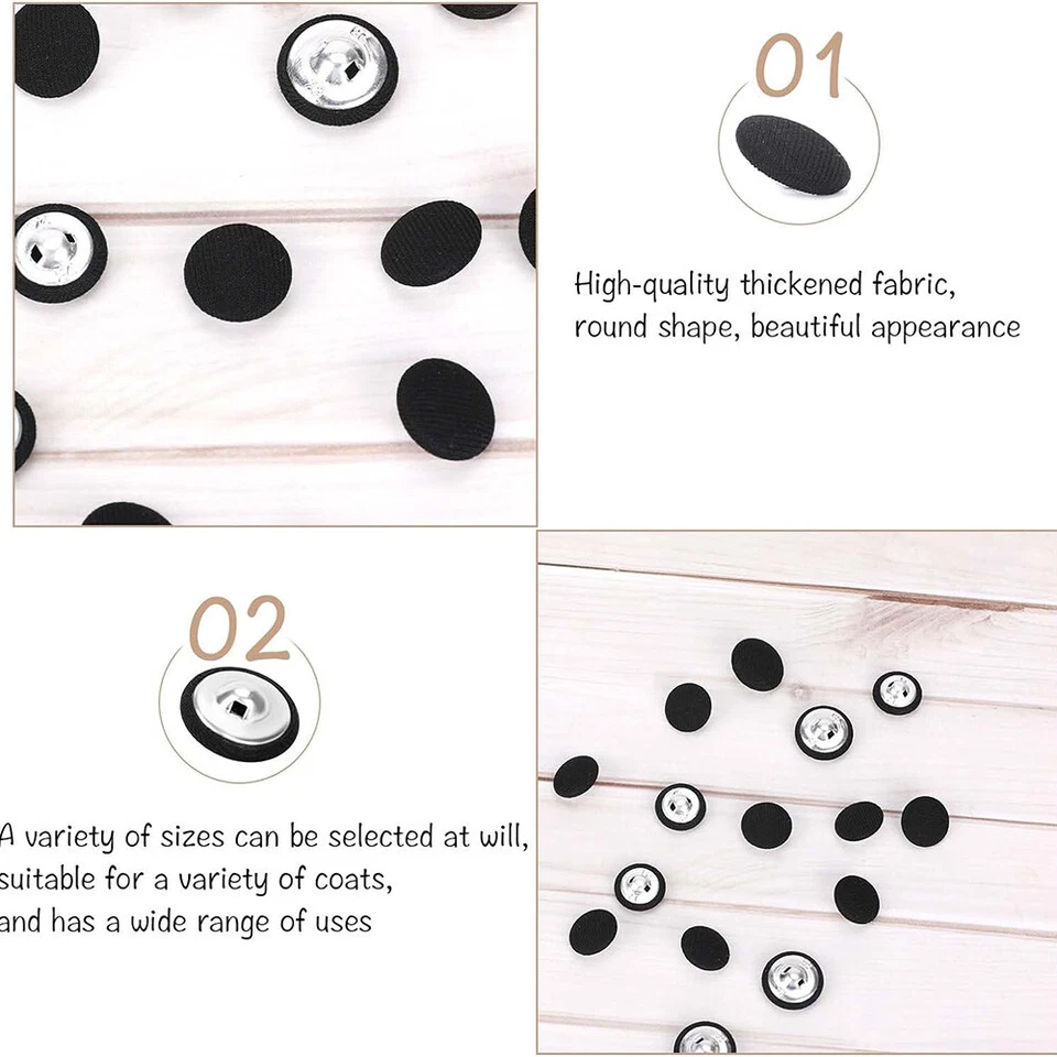 20Pcs Black Satin Buttons DIY Sewing for Clothing Coat Shirt 10MM 15MM 20MM - Image 3 of 4
