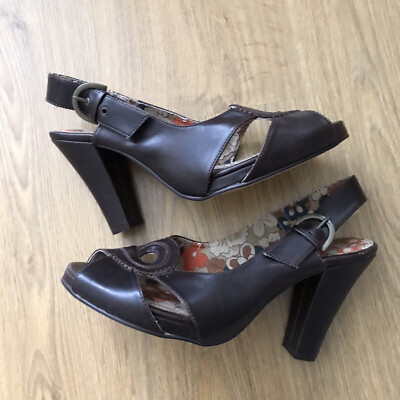 Sz Evans brown wide fit platform high heel Sandal faux leather