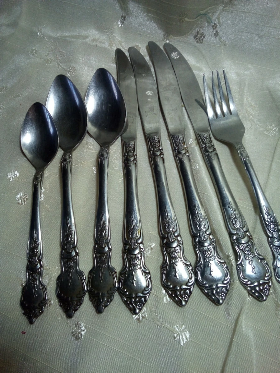 8 PC. NATIONAL STAINLESS ROSE LEAF PATTERN JAPAN Flatware