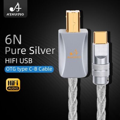 Pure Silver High Performance USB A - USB B - Type C Otg USB Hifi Audio Cable