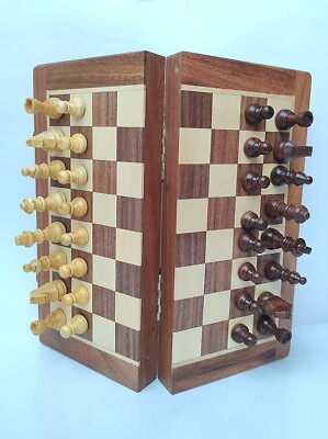 Wooden Magnetic Folding Chess Board Game for Kids Children 2 Extra Queens 10''