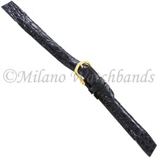 15mm deBeer Black Genuine Crocodile Padded Stitched Mens Open Ended Watch Band