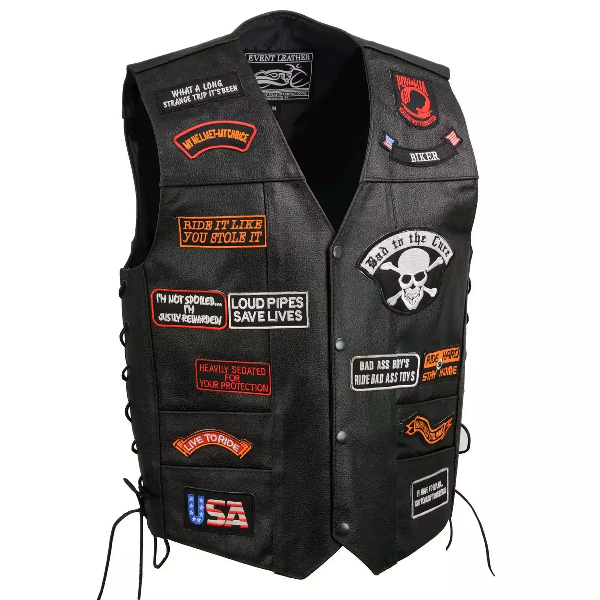 Event Leather Men's Classic Side Lace *Pre-Patched* Vest (23 Patches)  **ELM3920