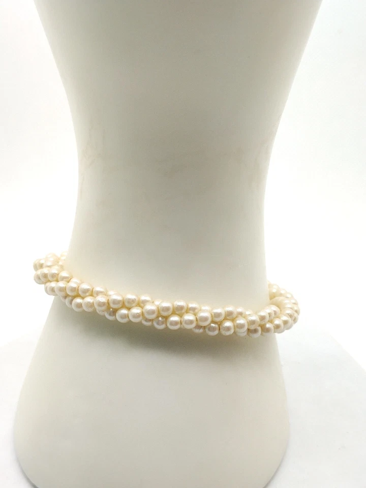 Sterling Silver 925 Elegant Twisted Faux Pearl Beaded Bracelet Jewelry Gift Foto 3 de 4