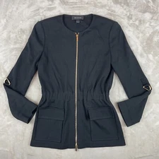 St. John Jacket Women Small Black Full Zip Gold Trim Pockets Wool Blend NWOT
