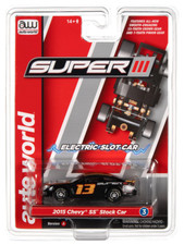 Auto World Super III 2015 Chevy SS Stock Car BlackGold HO Slot Car runs on AFX