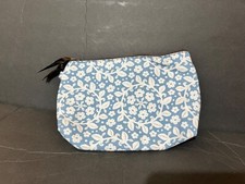 Thirty-One Multi-Color Floral Canvas Zipper Pouch Make-up Bag blue white flower