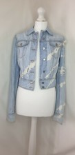 Vintage 90s Iceberg Blue Bleach Distressed Denim Jeans Jacket It 42 Uk 10 12