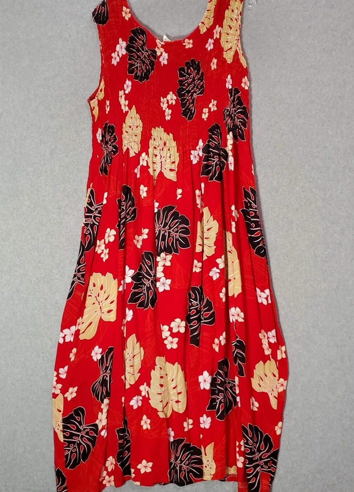 Vestido DE COLECCIÓN Hilo Hatties Mujer Grande Rojo Floral Maxi Tanque Cuello Redondo Años 90 Foto 4 de 4